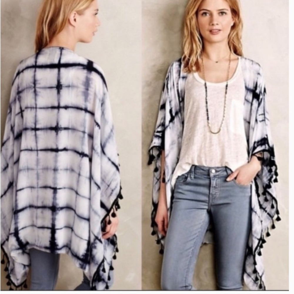 Anthropologie elevenses kimono silk blue one size